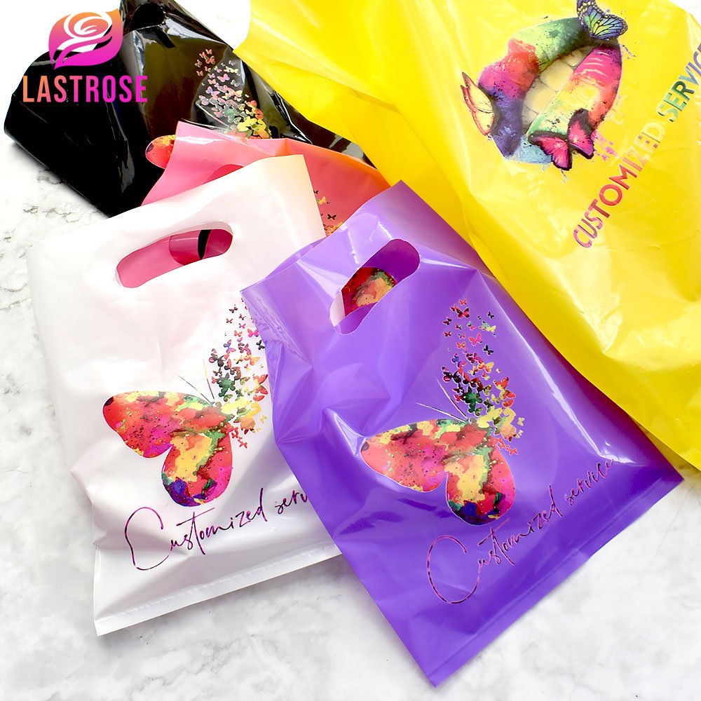new plastic hand bag wholesale private label shopping gift plastic bag OEM eyelashes plastic bags with logo