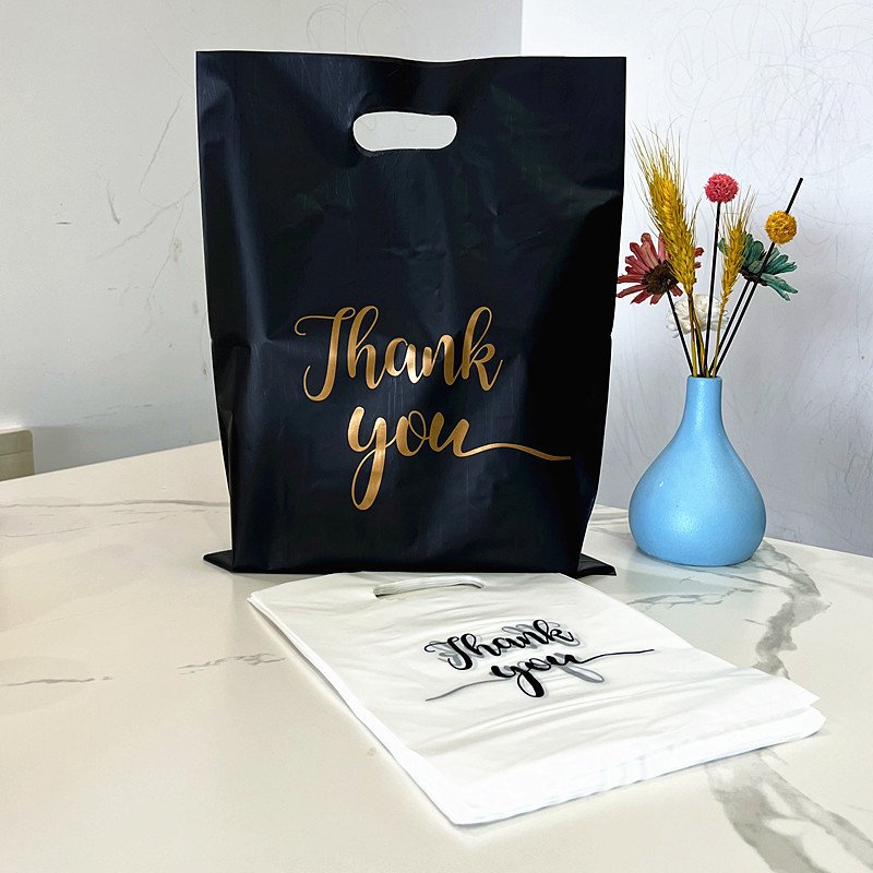 Factory Custom Logo Design Printed Biodegradable LDPE Clothes Reusable Die Cut Poly handle Recycle Plastic Handle Shopping Bag