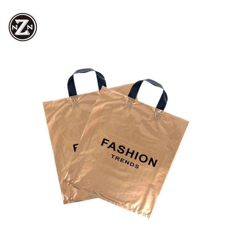 guangzhou manufacturer supplies pe plastic soft loop handle carrier shopping bags with custom printed logo designs