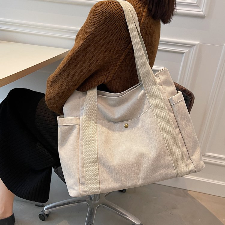 High Quality New Design Reusable Shopping Bag Multi Pocket Cotton Canvas Tote Bag for Women Shoulder Bag