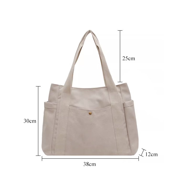 High Quality New Design Reusable Shopping Bag Multi Pocket Cotton Canvas Tote Bag for Women Shoulder Bag