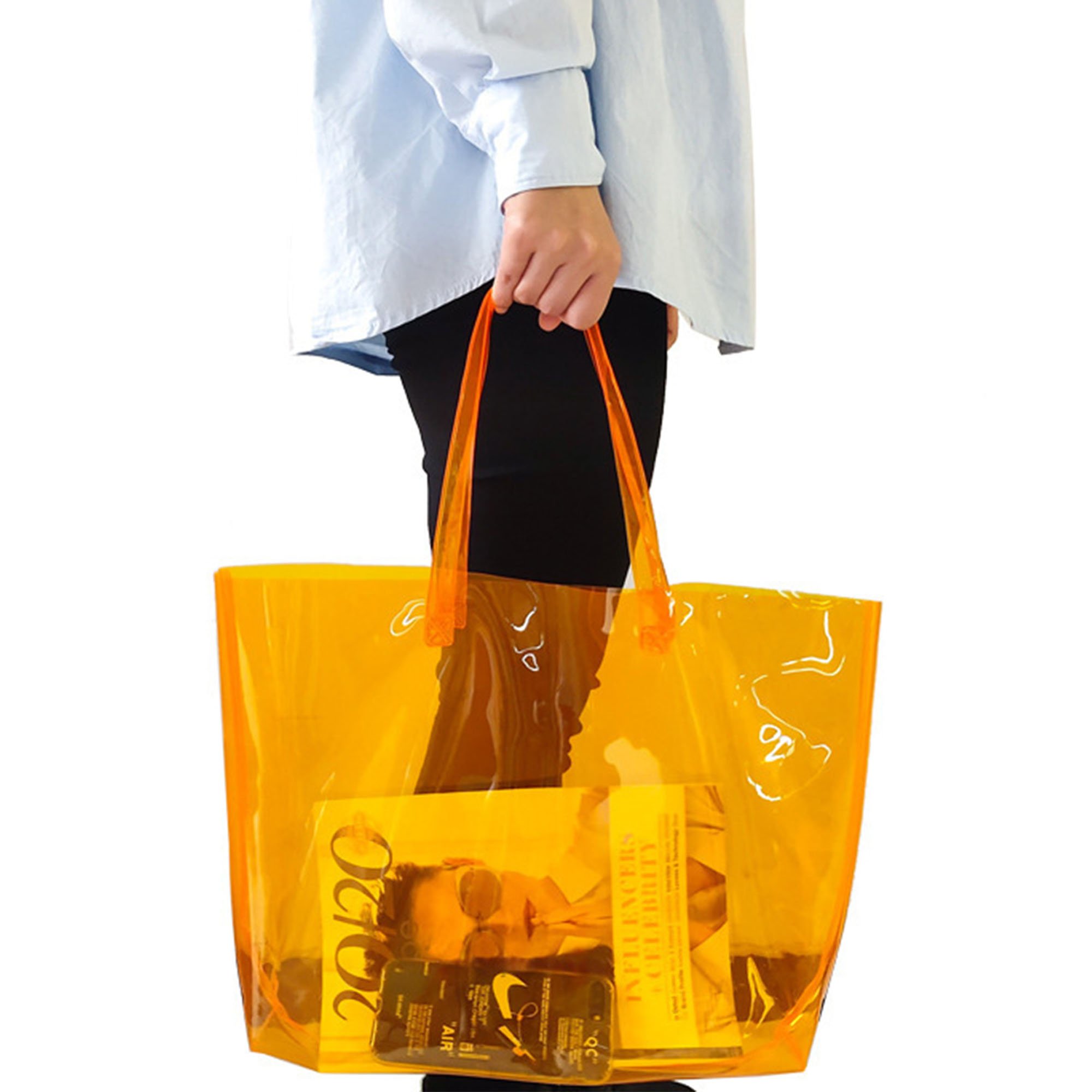 2024 Hot Sale PVC Shoulder Handbags Candy Color Transparent Bags clear pvc shopping bag plastic beach tote bag
