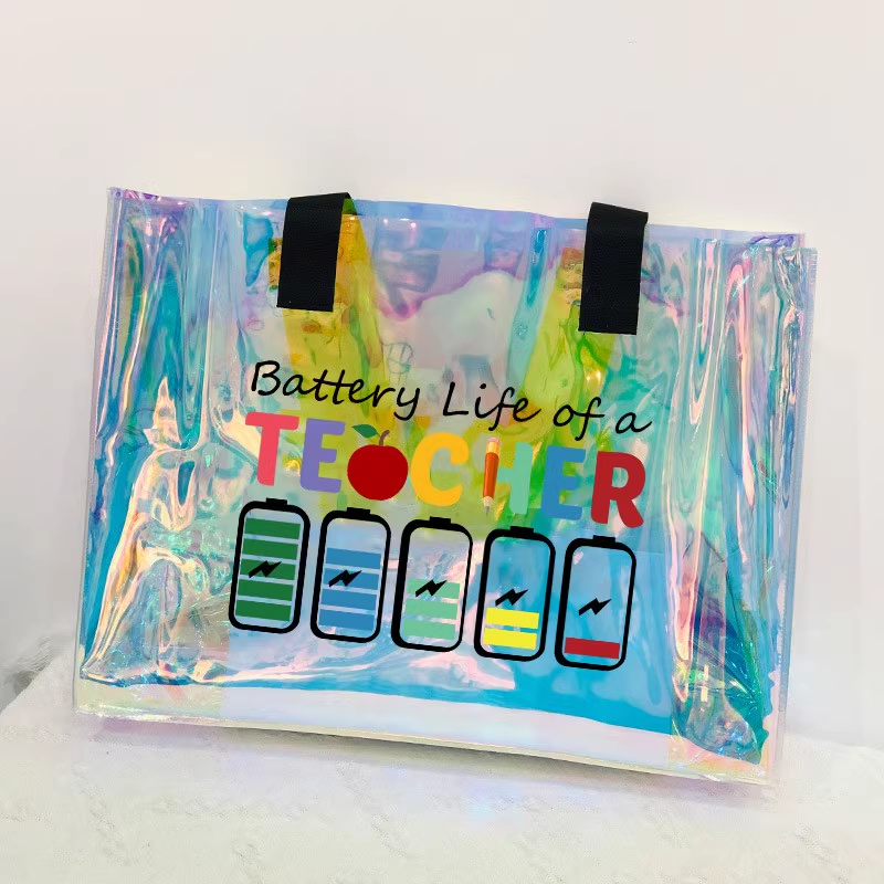 Wholesale Custom Luxury Waterproof Clear Laser Handbag Transparent Holographic Iridescent PVC Beach Tote Shopping Bag With Logo