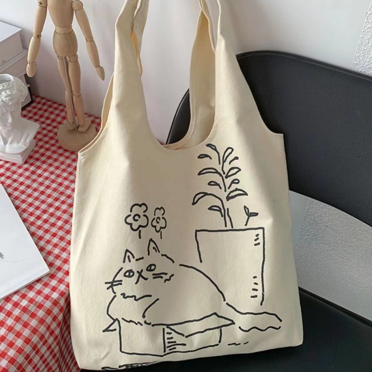 huahao customised Women Canvass Solid color Tote Shopping Casual Cloth shoulder cotton bag With zipper For Girls Ladies Shopper