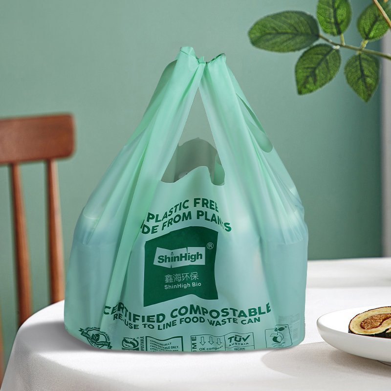 customized biodegradable corn starch material compostable t shirt carried packaging plastic bag for supermarket