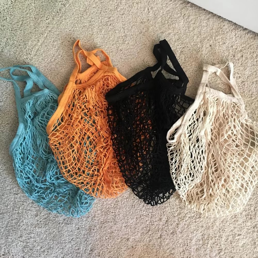Customized Reusable Grocery Tote Cotton Mesh Produce Shopping Bag Eco Friendly Garlic Net Mesh Bags for Fruits and Vegetables