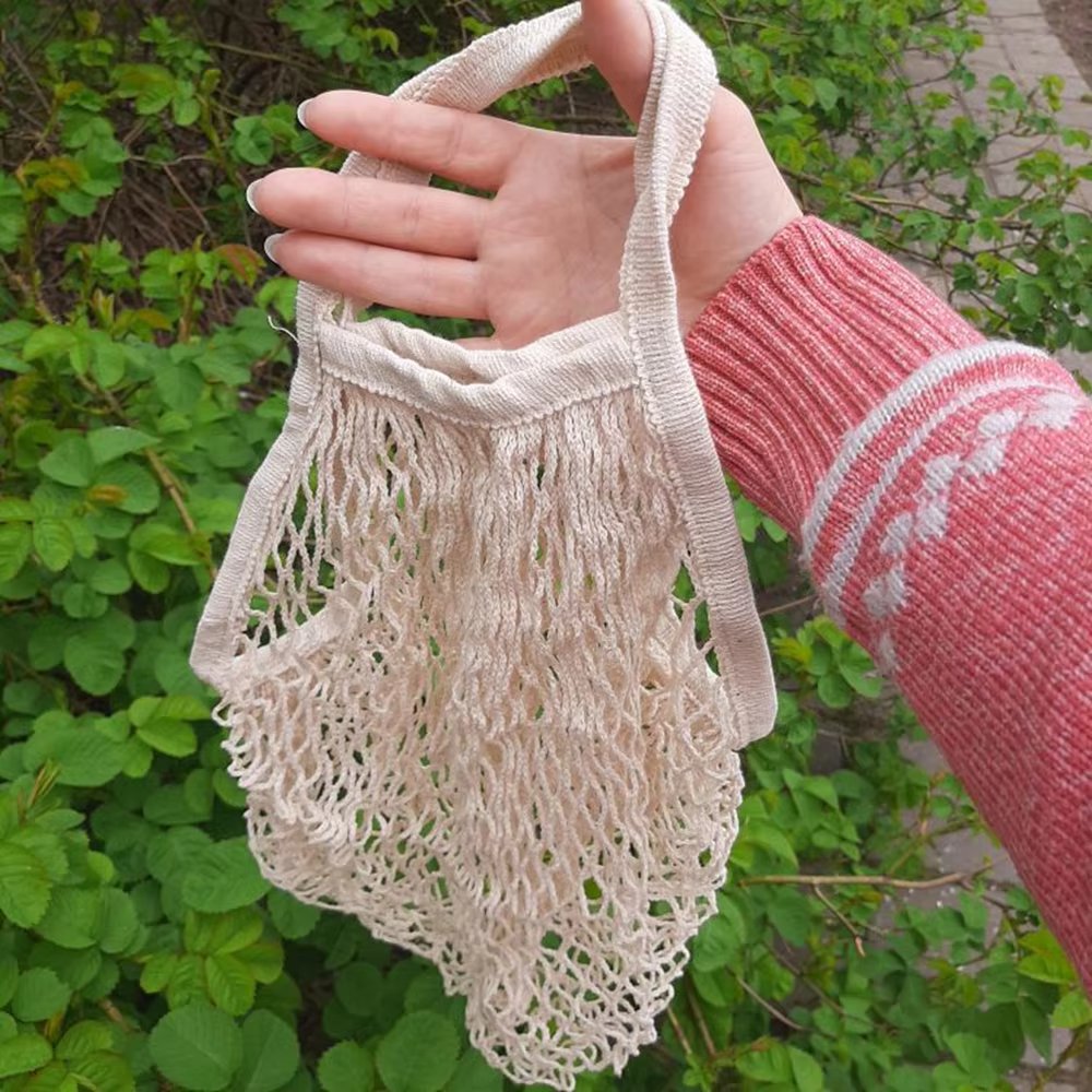 Customized Reusable Grocery Tote Cotton Mesh Produce Shopping Bag Eco Friendly Garlic Net Mesh Bags for Fruits and Vegetables