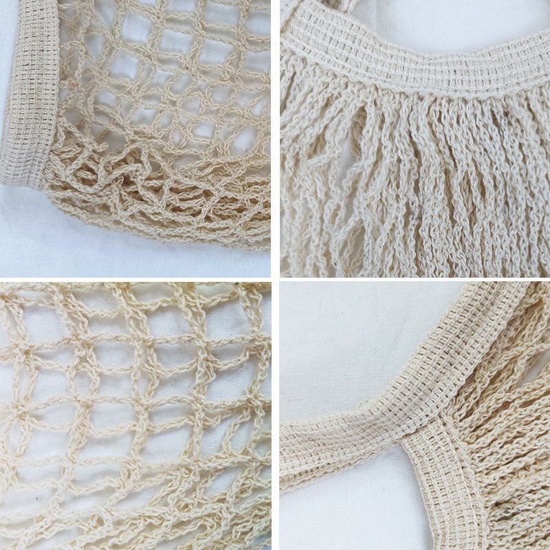 Customized Reusable Grocery Tote Cotton Mesh Produce Shopping Bag Eco Friendly Garlic Net Mesh Bags for Fruits and Vegetables