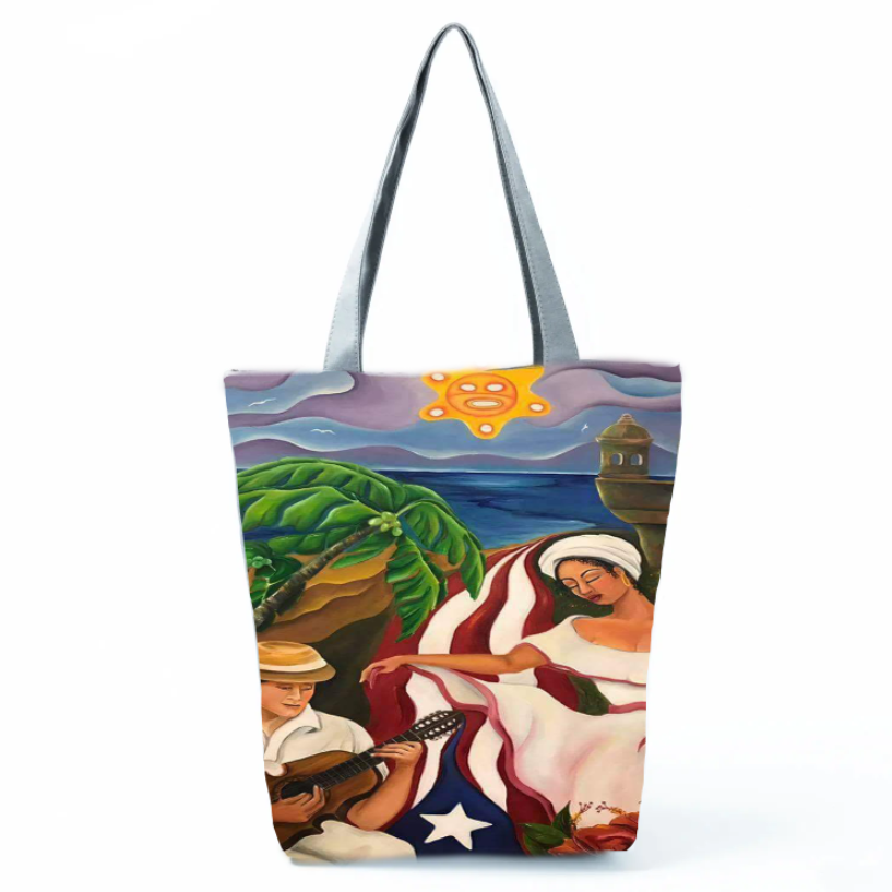 Puerto Rico Print Handbags Casual Women Shopping Bag Large Capacity Foldable Shoulder Bags Eco Reusable Travel Beach Totes