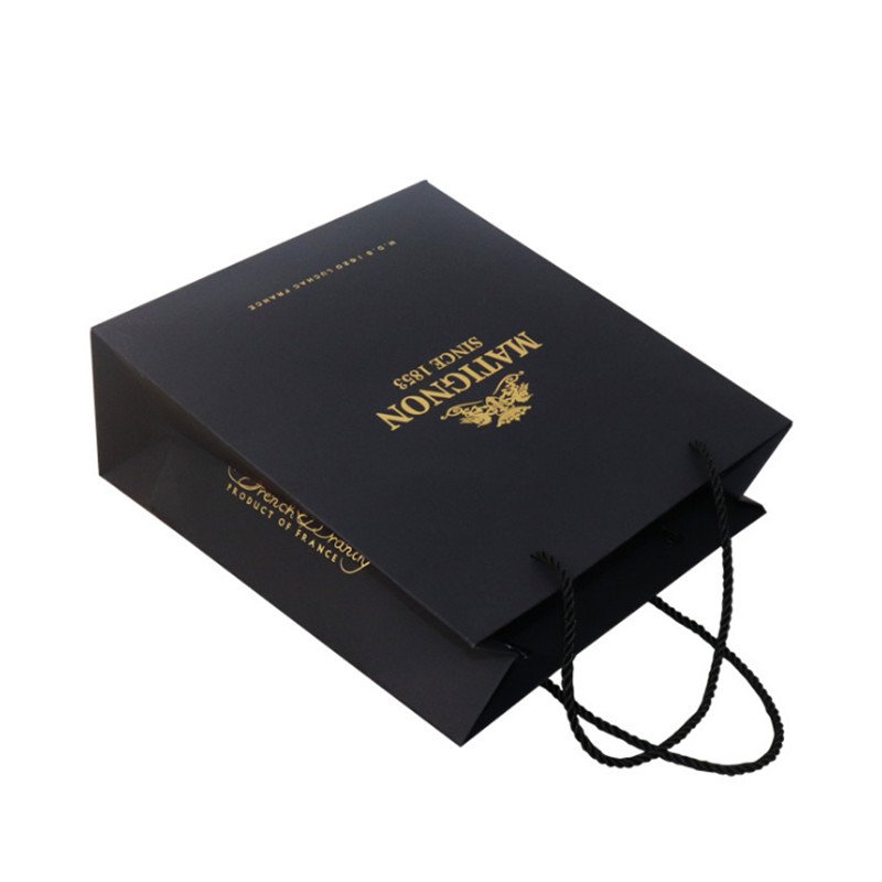 Gold Logo Small Black Craft Customized Paper Bag With PP Handle For Jewelry