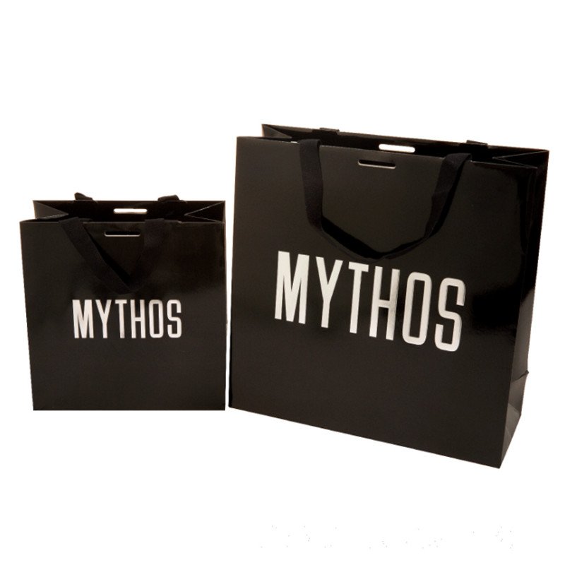 Gold Logo Small Black Craft Customized Paper Bag With PP Handle For Jewelry
