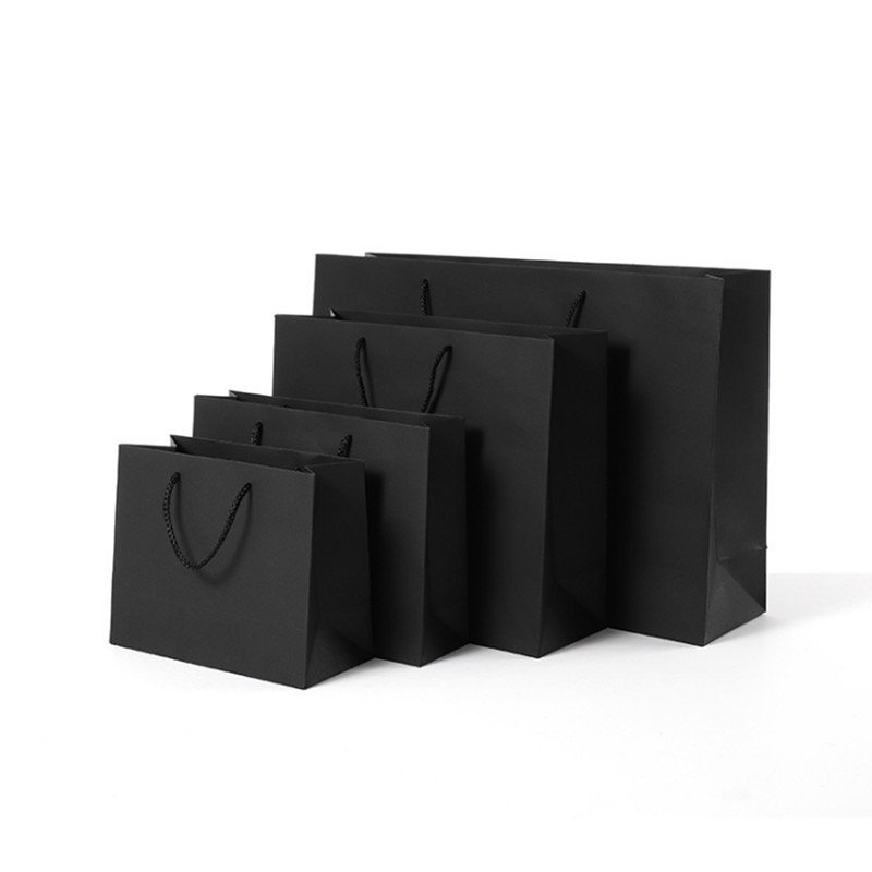 Gold Logo Small Black Craft Customized Paper Bag With PP Handle For Jewelry