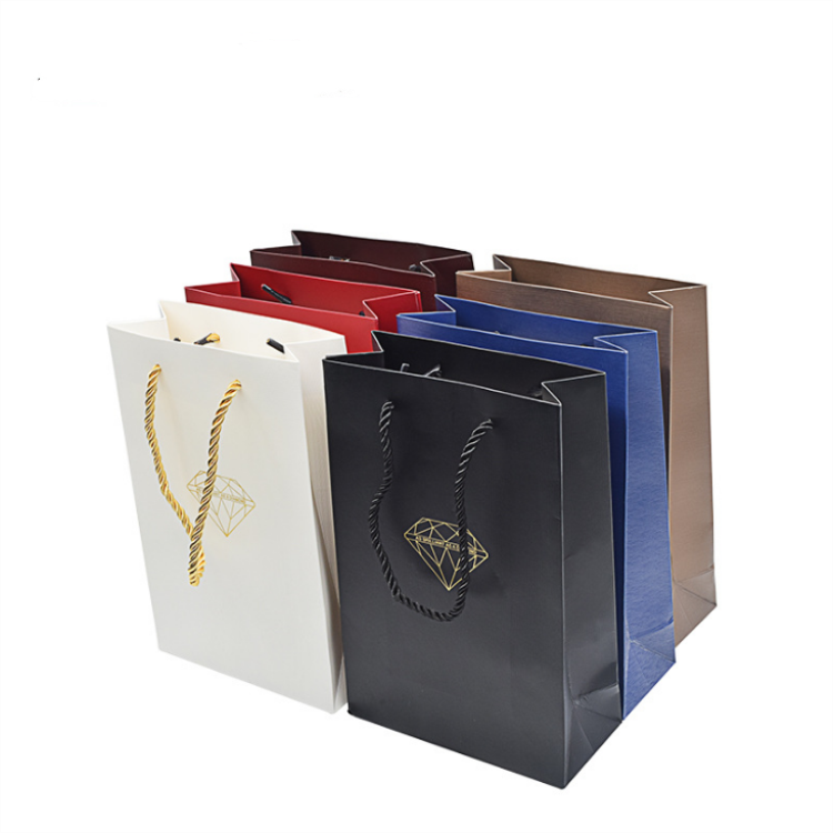 Gold Logo Small Black Craft Customized Paper Bag With PP Handle For Jewelry