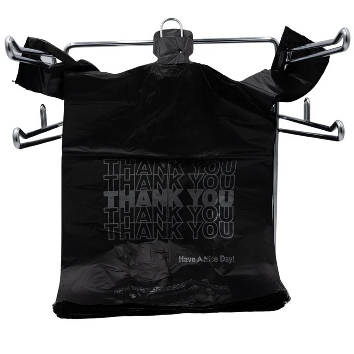 Bags 1/6 Black 21 x 6.5 x 11.5 "Thank You" T-Shirt Plastic Grocery Shopping Bags,Merchandise Bags