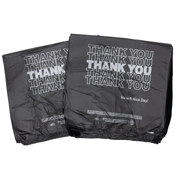 Bags 1/6 Black 21 x 6.5 x 11.5 "Thank You" T-Shirt Plastic Grocery Shopping Bags,Merchandise Bags