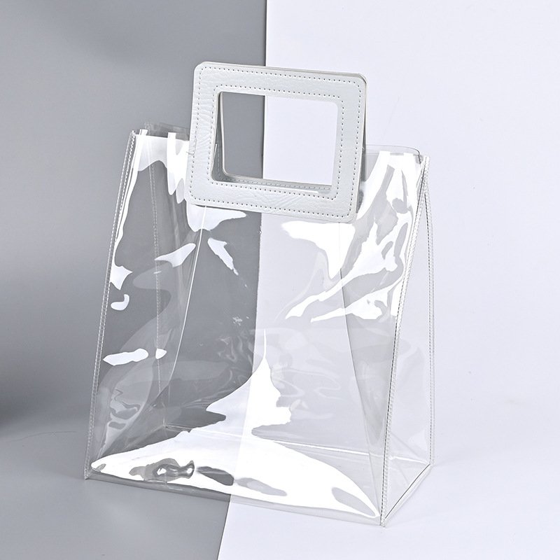 Customized shopping bags handbag waterproof PVC TPU durable transparent holographic laser washable lear tote bag