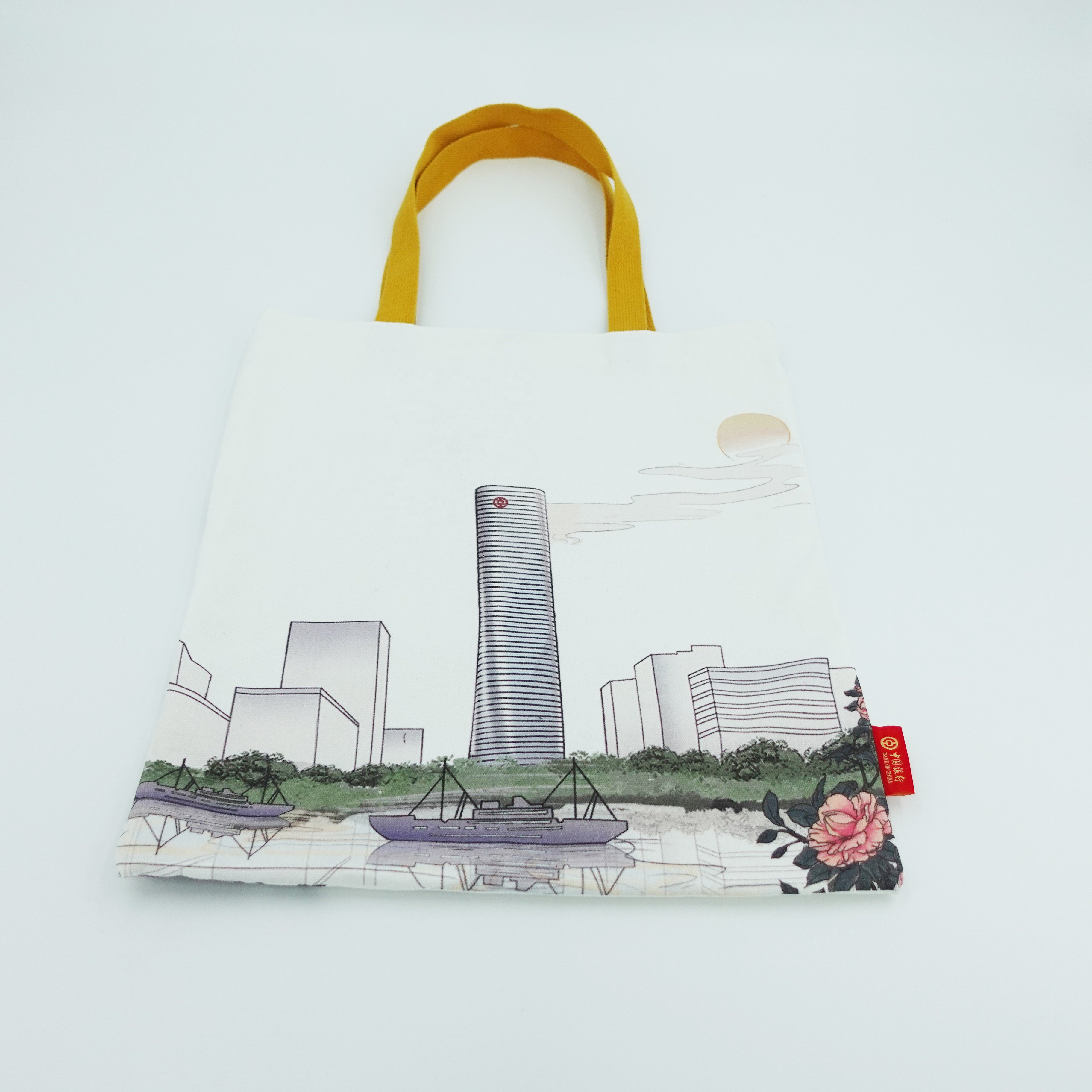 custom logo cotton canvas tote shopping bag with zipper closed pocket