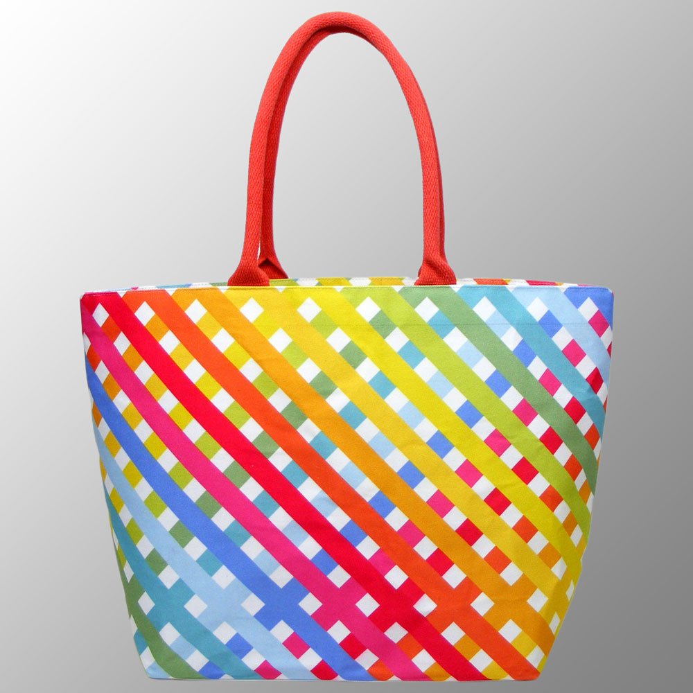canvas lifestyle bags digital print colorful shopping strong handles with multicolor stripes party bag custom print bags