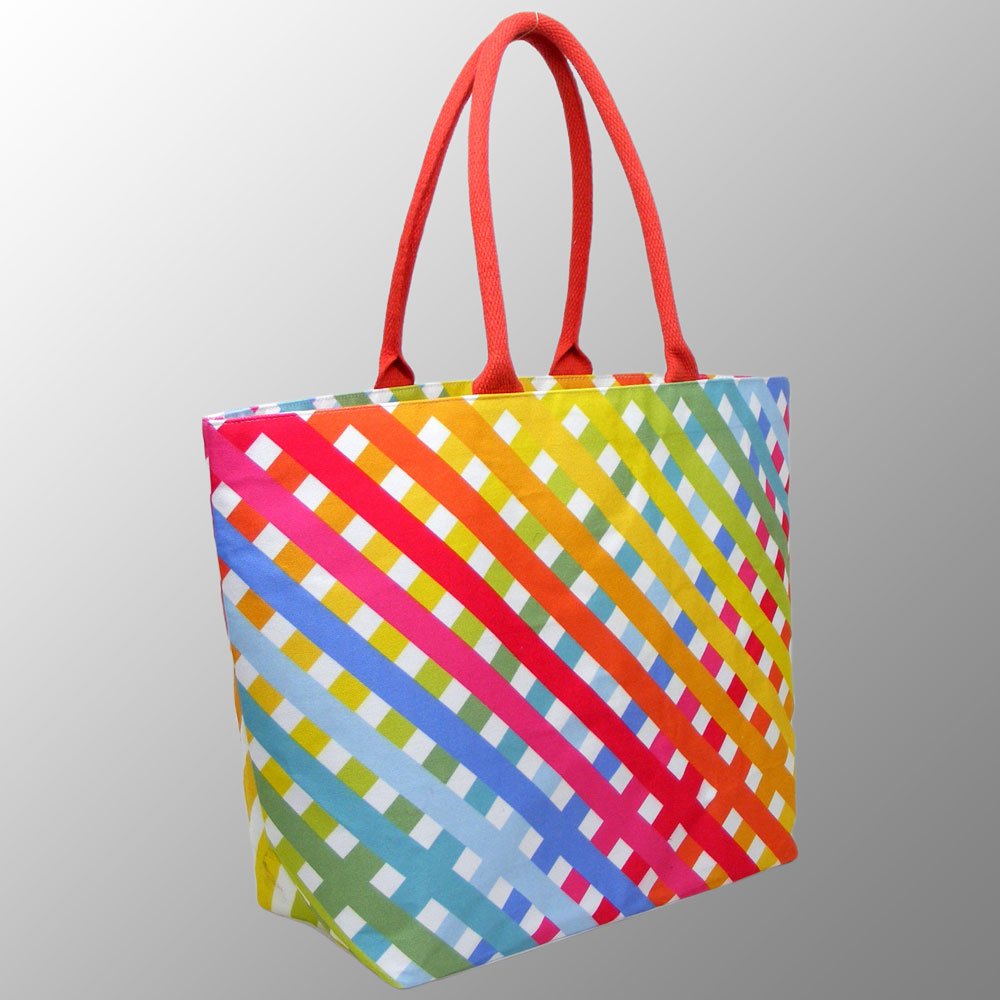 canvas lifestyle bags digital print colorful shopping strong handles with multicolor stripes party bag custom print bags