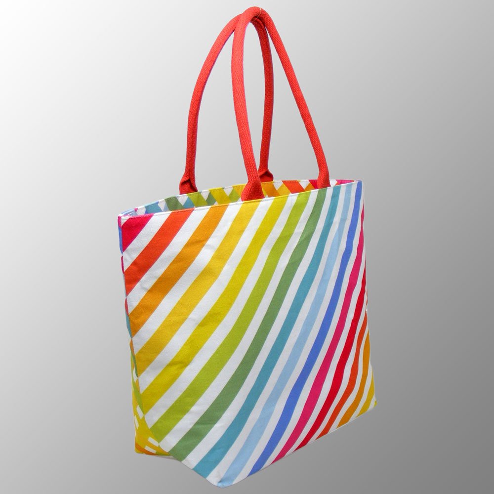 canvas lifestyle bags digital print colorful shopping strong handles with multicolor stripes party bag custom print bags