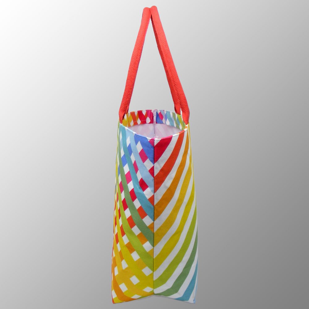 canvas lifestyle bags digital print colorful shopping strong handles with multicolor stripes party bag custom print bags