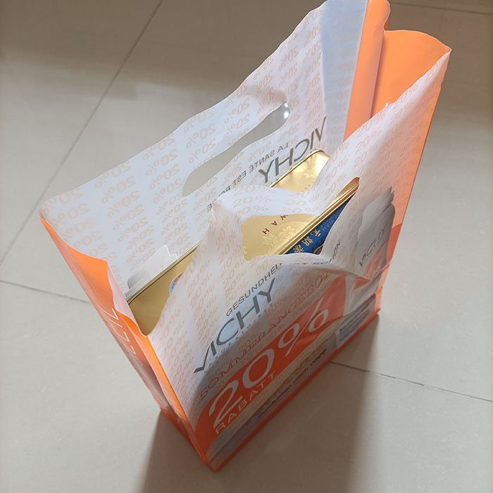 thick HDPE side gusset transparent square bottom die cut handle plastic shopping bag