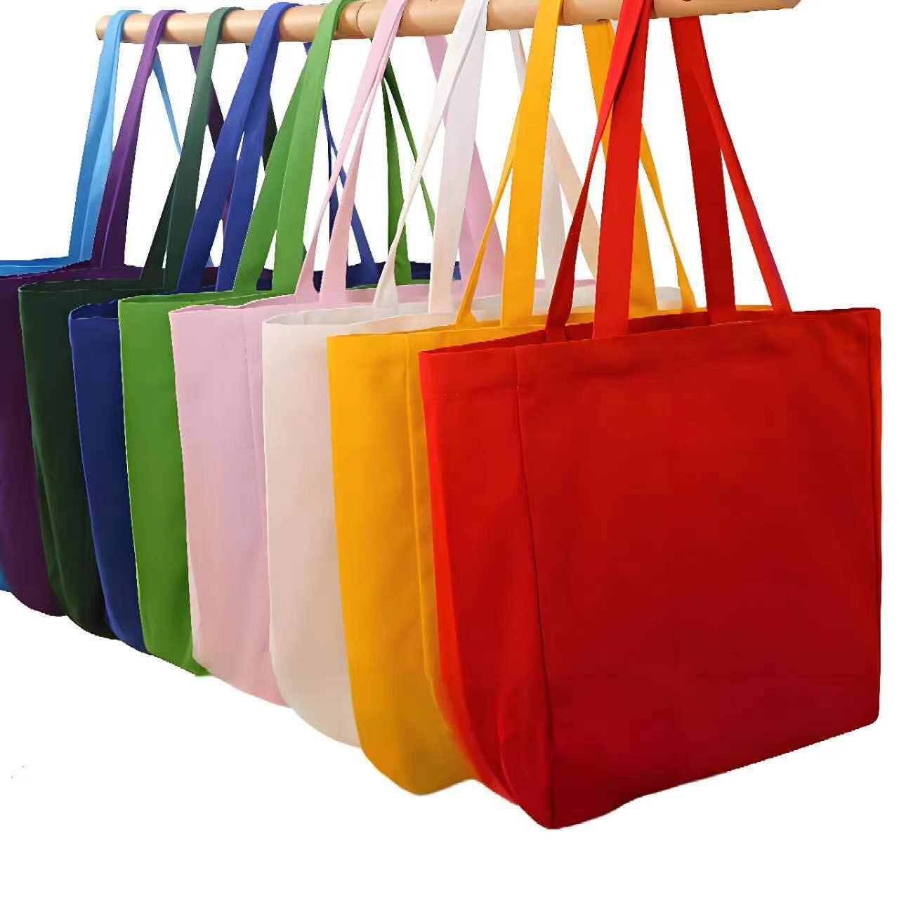 Plain organic reusable cotton canvas tote shopping bag with bottomed and sides Polyester-cotton handbag with custom logo