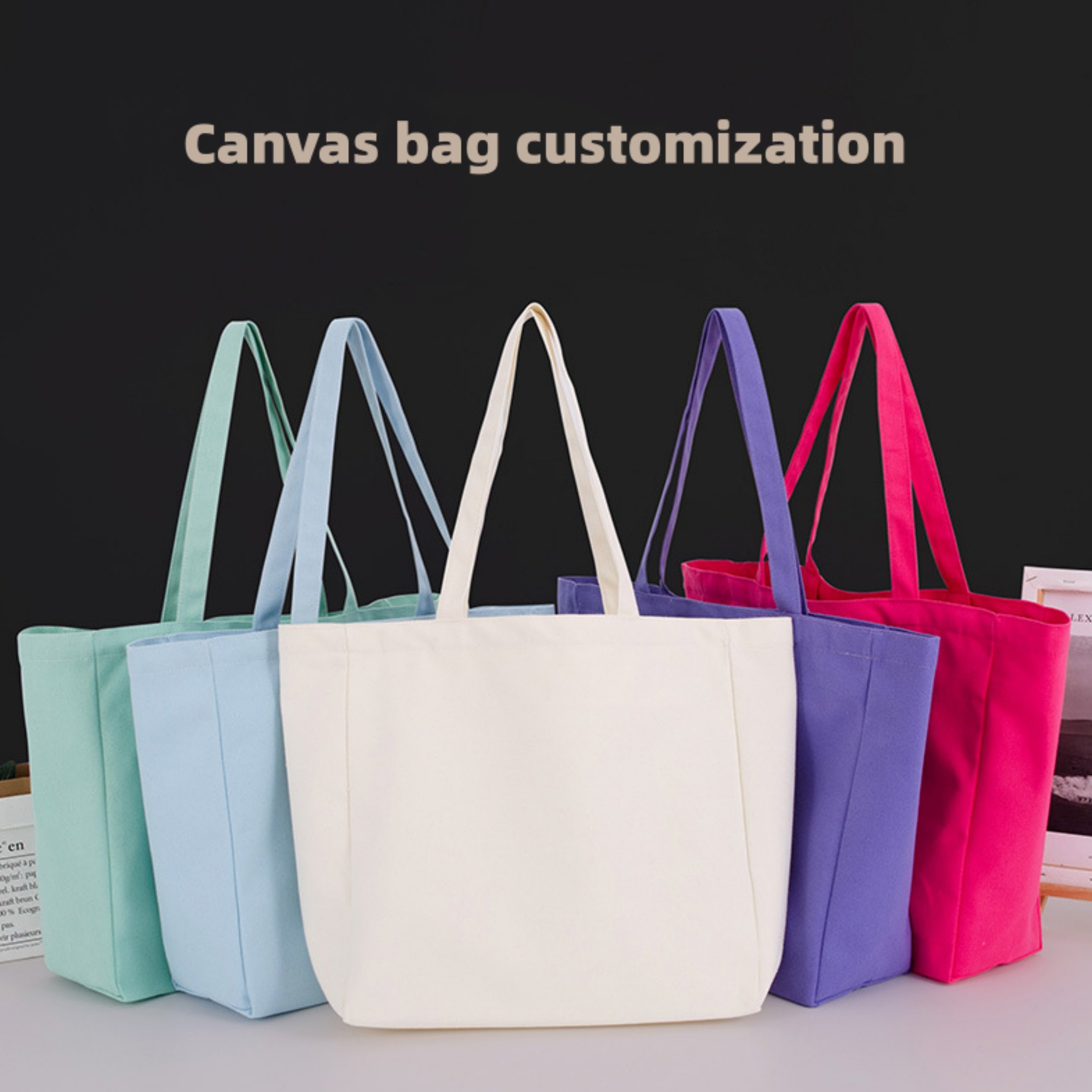 Plain organic reusable cotton canvas tote shopping bag with bottomed and sides Polyester-cotton handbag with custom logo