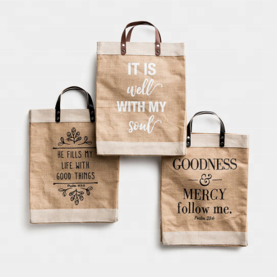 Women'S Foldable Recycle Eco Friendly Large Shopping Tote Burlap Jute Shoulder Carry Bag with Leather Handle