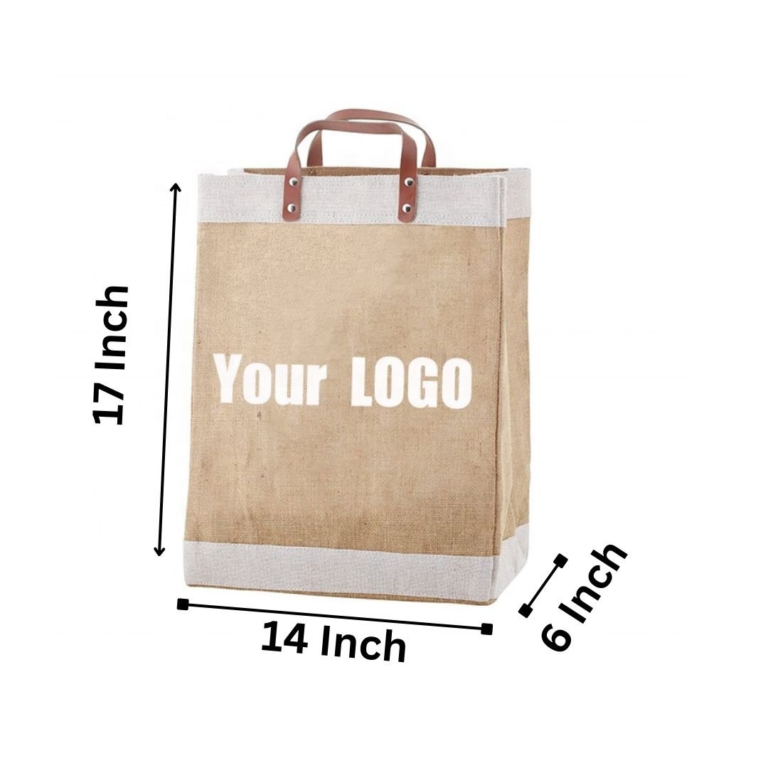 Women'S Foldable Recycle Eco Friendly Large Shopping Tote Burlap Jute Shoulder Carry Bag with Leather Handle