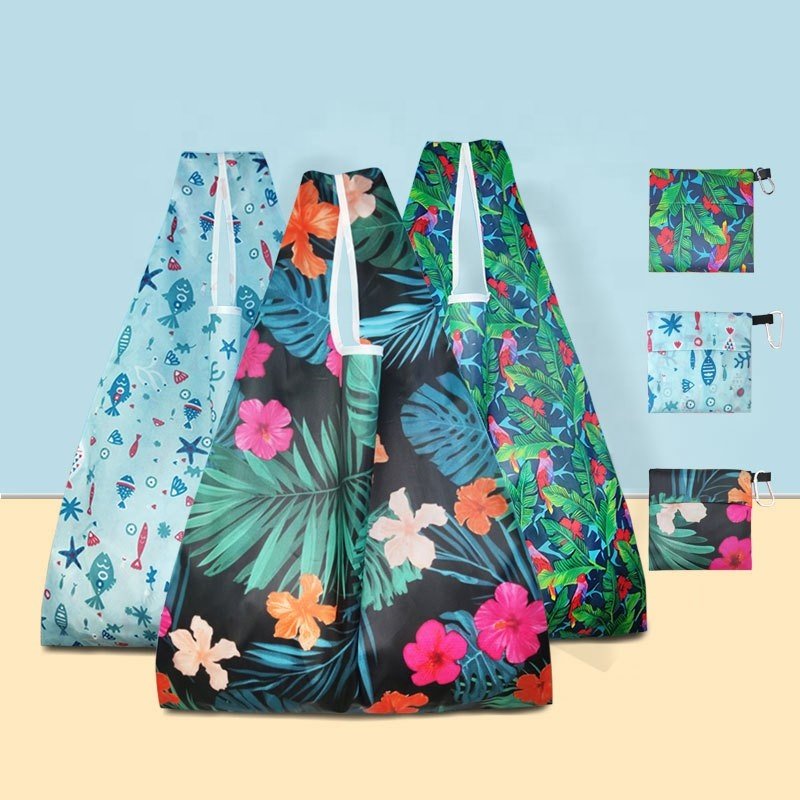 Waterproof reusable folding market picnic beach color tote bags with custom printed logo