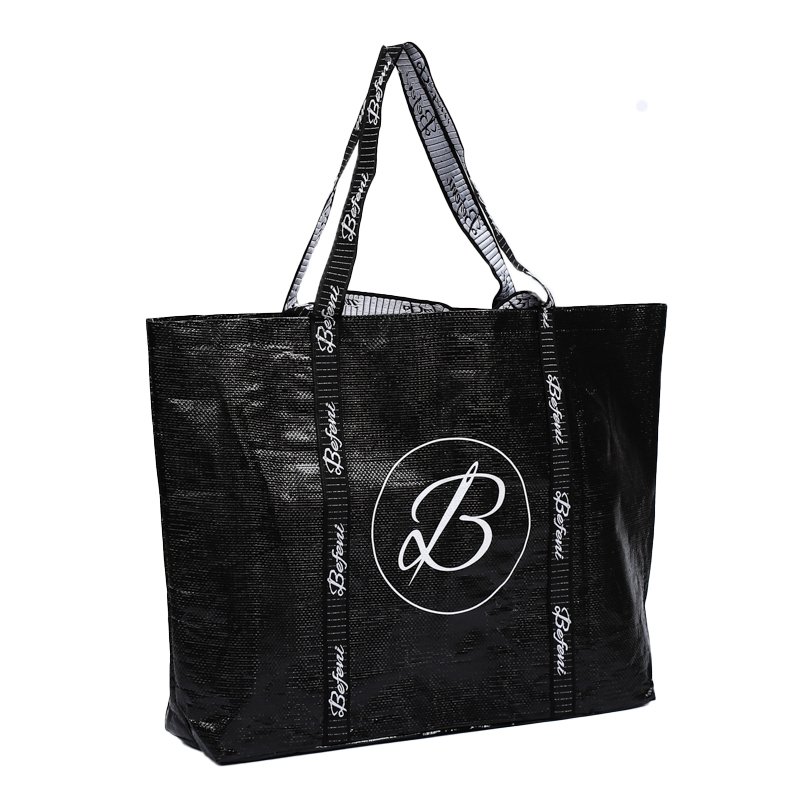 custom logo printed polypropylene black large laminated pp woven bag cloth shopping bags