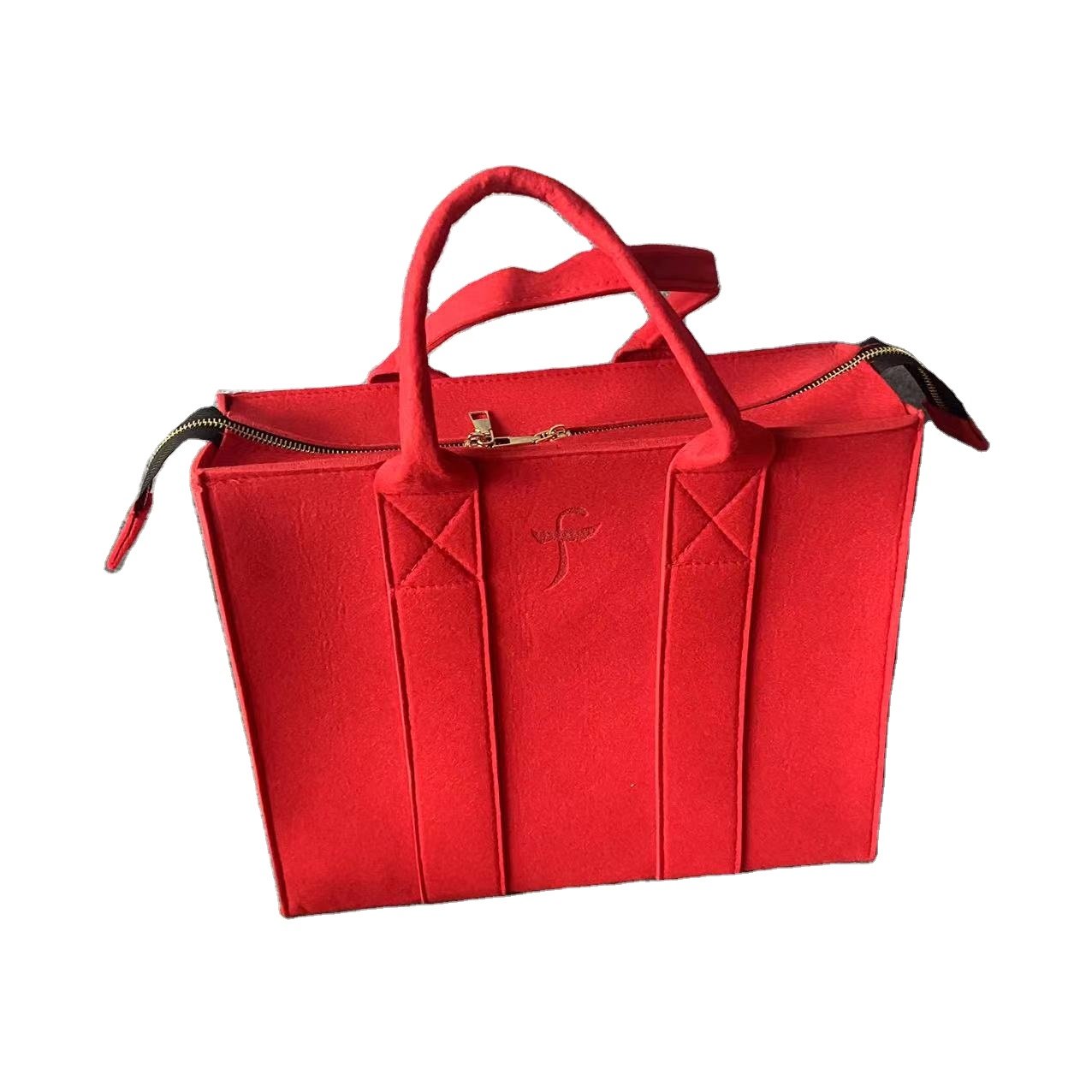 Cheap Custom Recyclable Wool Felt Shopping Bag Felt Tote Bag Women Hand bag with zipper