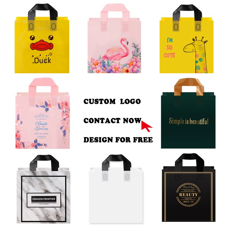 MU High Quality Custom Color Logo Size Shopping Bags With Logos Handle Plastic Bag Shopping Plastic Bags