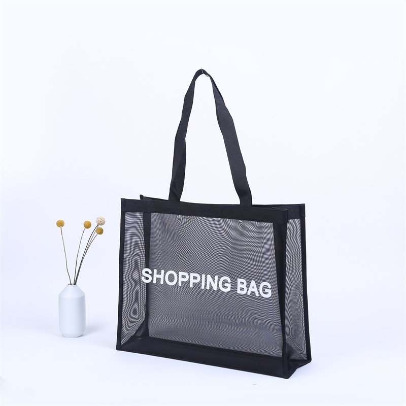 New Style Open Can Be Snapped Nylon Mesh Black Personal Shopping Bags Mesh Tote Bag