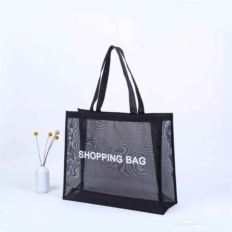New Style Open Can Be Snapped Nylon Mesh Black Personal Shopping Bags Mesh Tote Bag