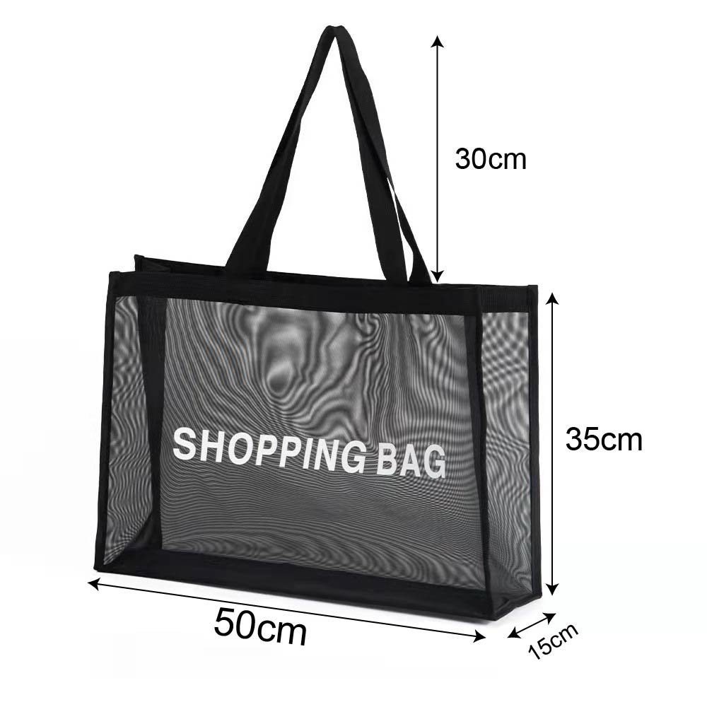 New Style Open Can Be Snapped Nylon Mesh Black Personal Shopping Bags Mesh Tote Bag