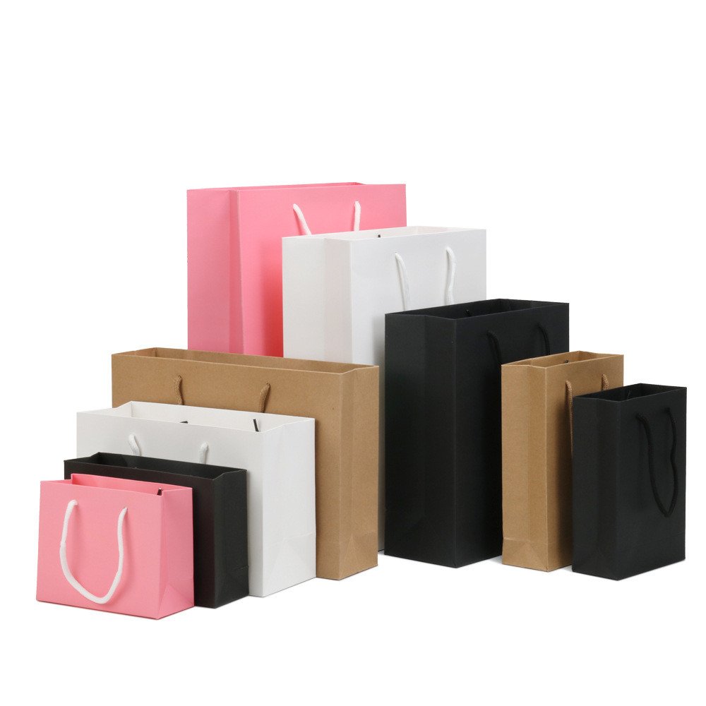 YC 2021 High Quality Cheap Colorful Paper Shopping Bags Solid Color With Handle Brown Kraft Paper Bags