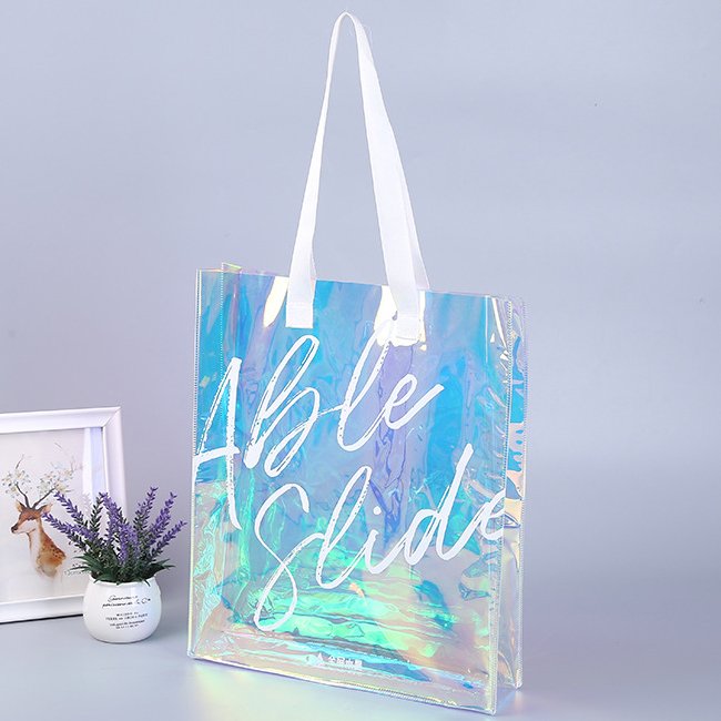 eco-friendly plastic pvc bag with logo printed custom deign holographic shopping bag laser gift packing bag
