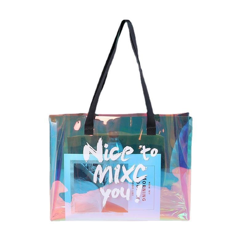 eco-friendly plastic pvc bag with logo printed custom deign holographic shopping bag laser gift packing bag