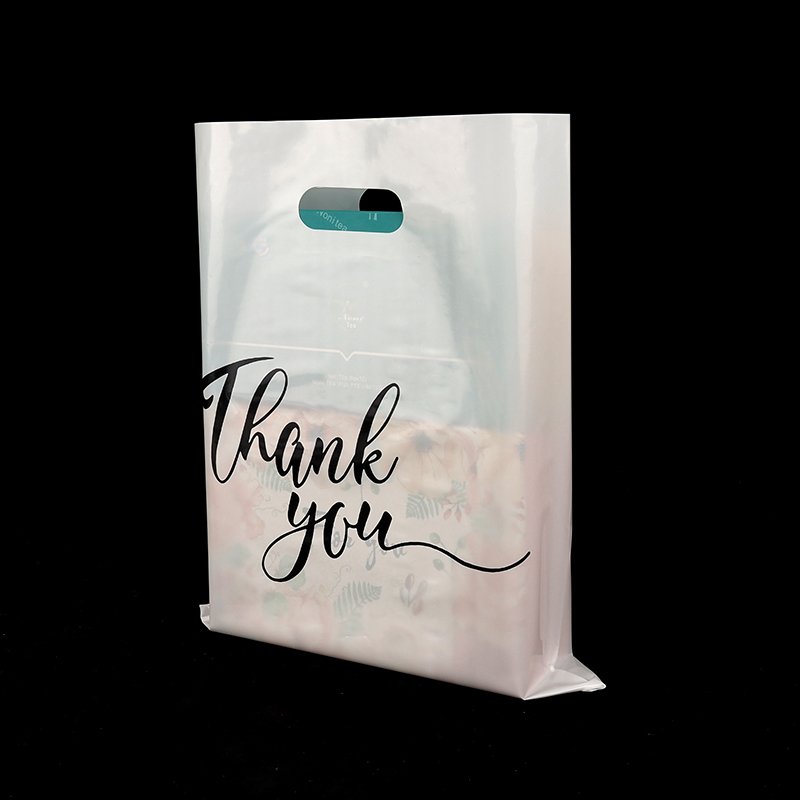 customized packing shopping bags LDPE Fold Over Die Cut Handle Custom Retail Merchandise plastic bags