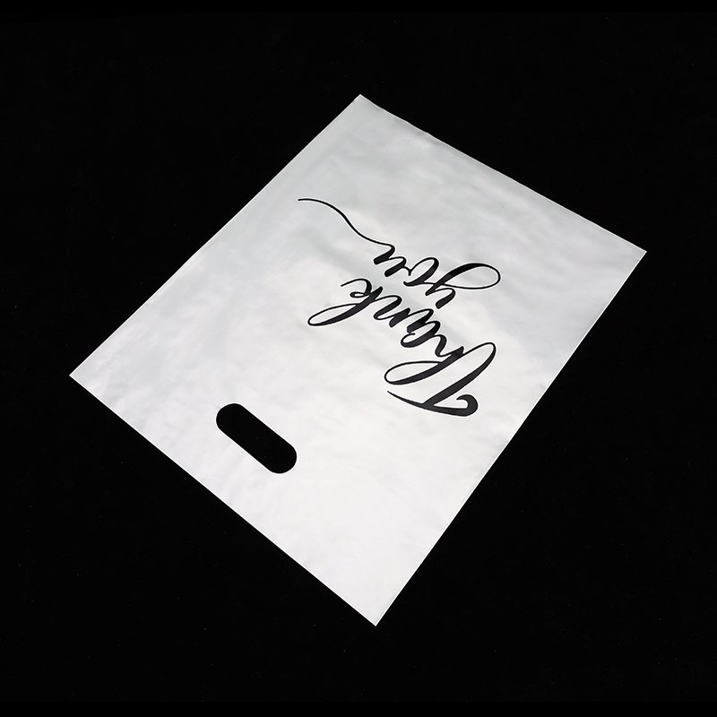 customized packing shopping bags LDPE Fold Over Die Cut Handle Custom Retail Merchandise plastic bags