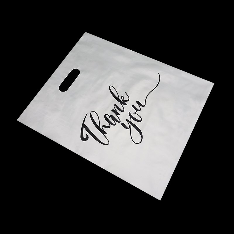 customized packing shopping bags LDPE Fold Over Die Cut Handle Custom Retail Merchandise plastic bags
