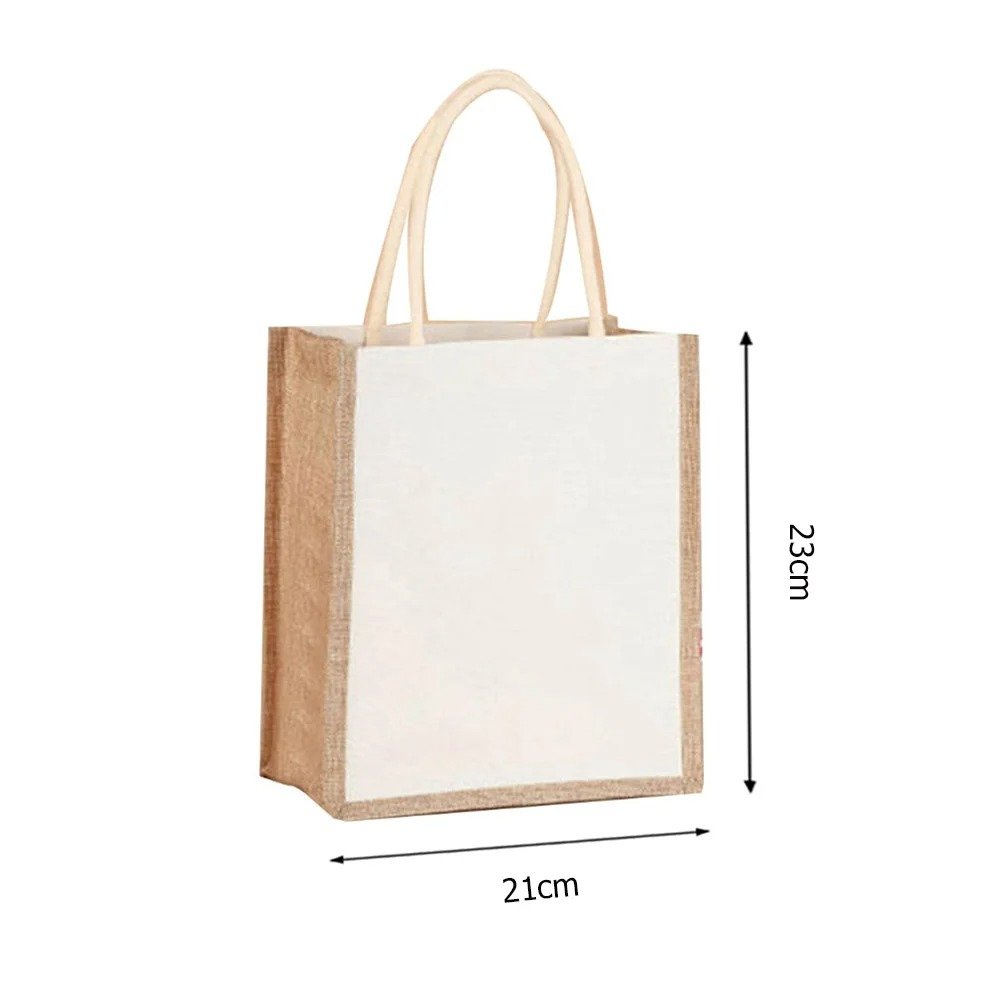 Portable Burlap Jute Shopping Bag Handbag Logo Handles Reusable Tote Grocery Bags for Women Girls