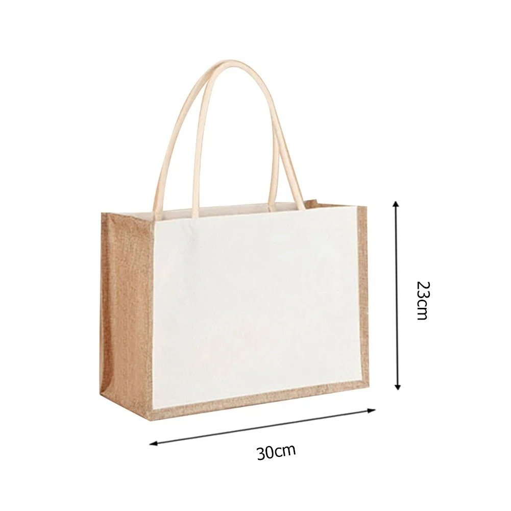 Portable Burlap Jute Shopping Bag Handbag Logo Handles Reusable Tote Grocery Bags for Women Girls