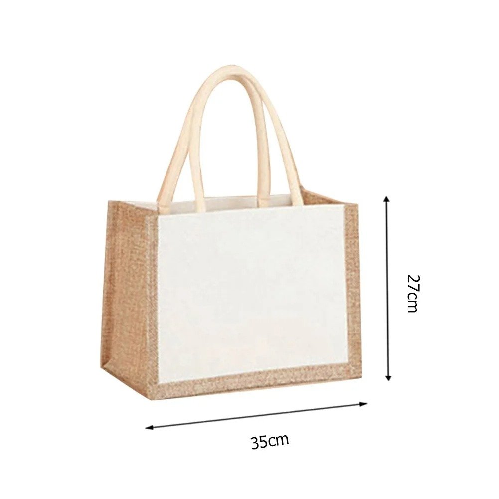 Portable Burlap Jute Shopping Bag Handbag Logo Handles Reusable Tote Grocery Bags for Women Girls