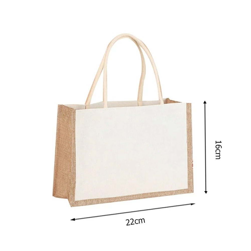 Portable Burlap Jute Shopping Bag Handbag Logo Handles Reusable Tote Grocery Bags for Women Girls