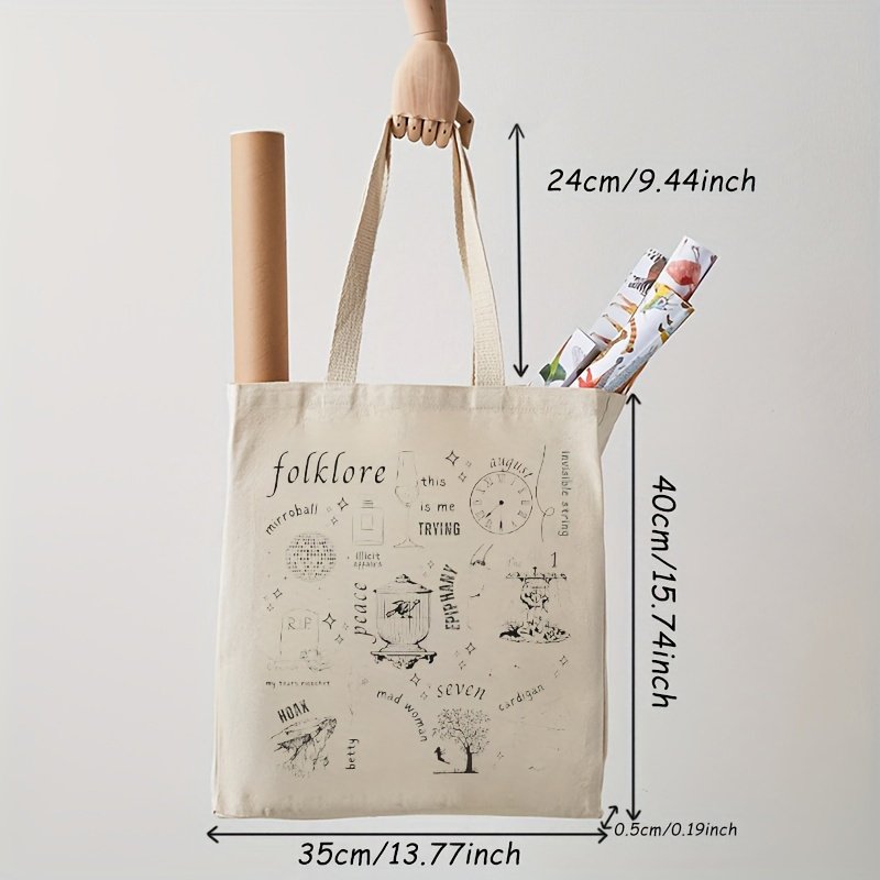 1pcAlbum Folklore Gift Fans pattern Tote Canvas Personalized Shoulder Bag For Travel Women's Reusable Shopping Bag With Custom