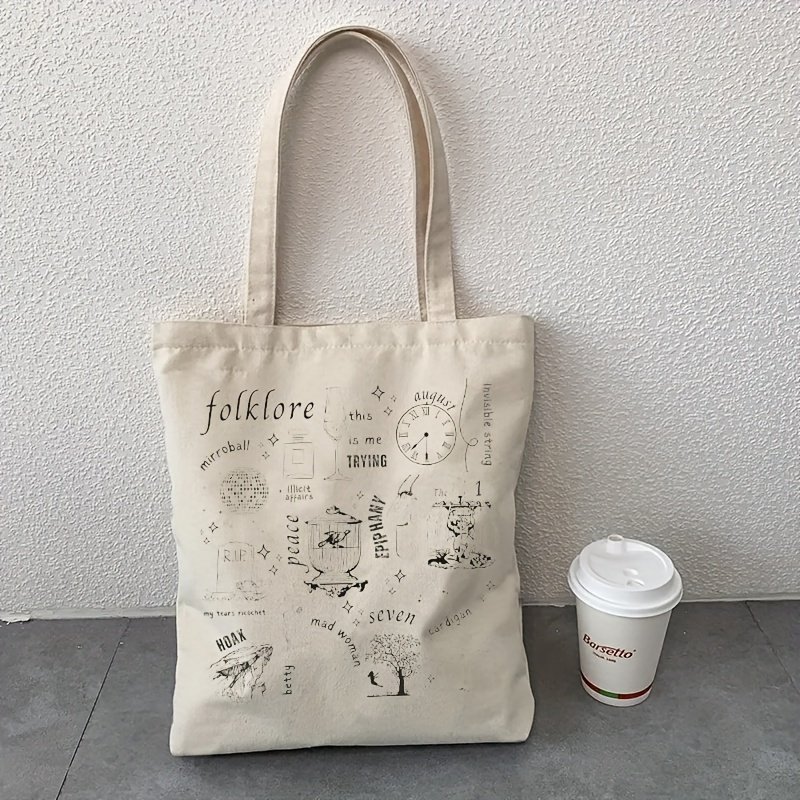 1pcAlbum Folklore Gift Fans pattern Tote Canvas Personalized Shoulder Bag For Travel Women's Reusable Shopping Bag With Custom