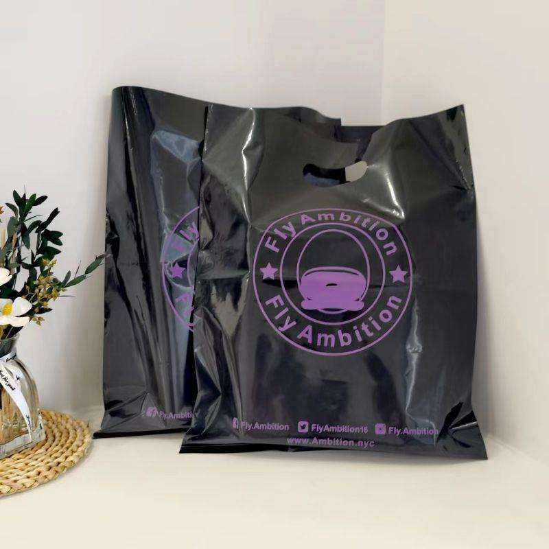 Custom Logo Plastic Bag Pink Merchandise Logo With Die Cut Handles Tshirt Bag For Small Business Shopping Bag